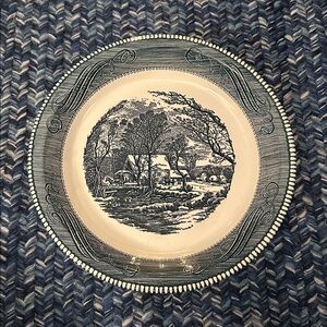 Vintage Currier and Ives Old Grist Mill winter scene bowl